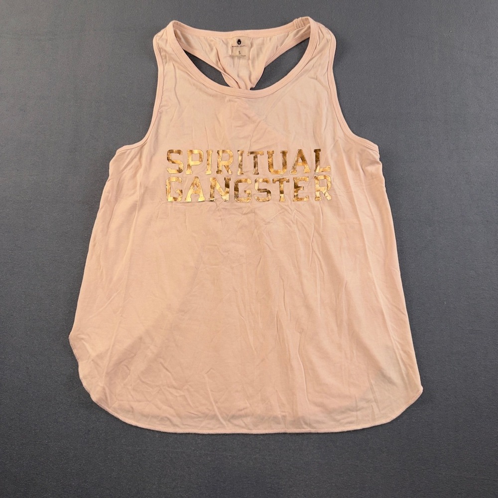 Spiritual Gangster Womens Pink Gold Foil‎ Twist Back Racerback Tank Top Small